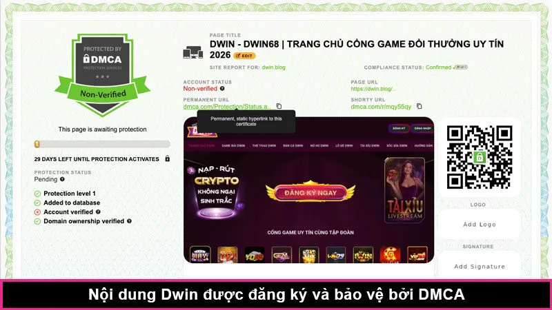 Nội dung Dwin đã được đăng ký bản quyền và bảo vệ bởi DMCA
